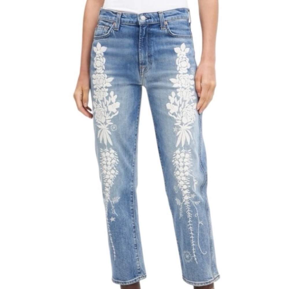 7 for All Man Kind Easy Slim Floral Embroidered Jeans NWT